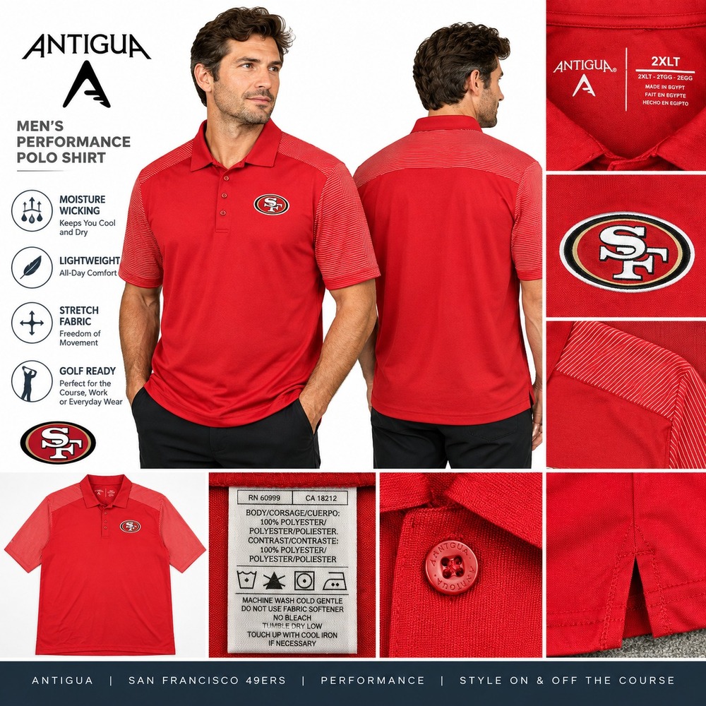 NFL Antigua San Francisco 49ers Men's 2XLT Tall Red Short Sleeve Golf Polo Shirt